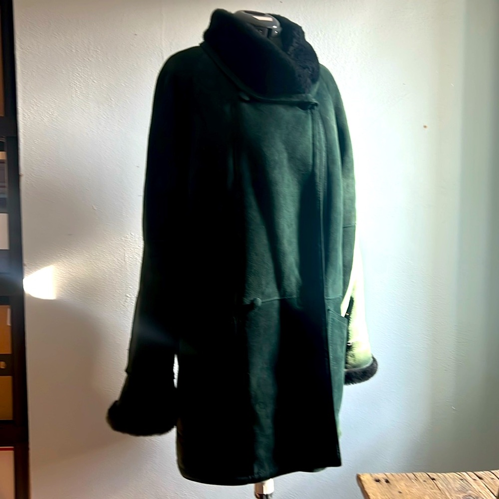 Sheepskin Shearling Jade Green Suede Coat - made in Canada M/L by Robert Arnold